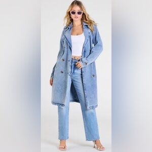 Women’s double breasted denim trench coat size medium